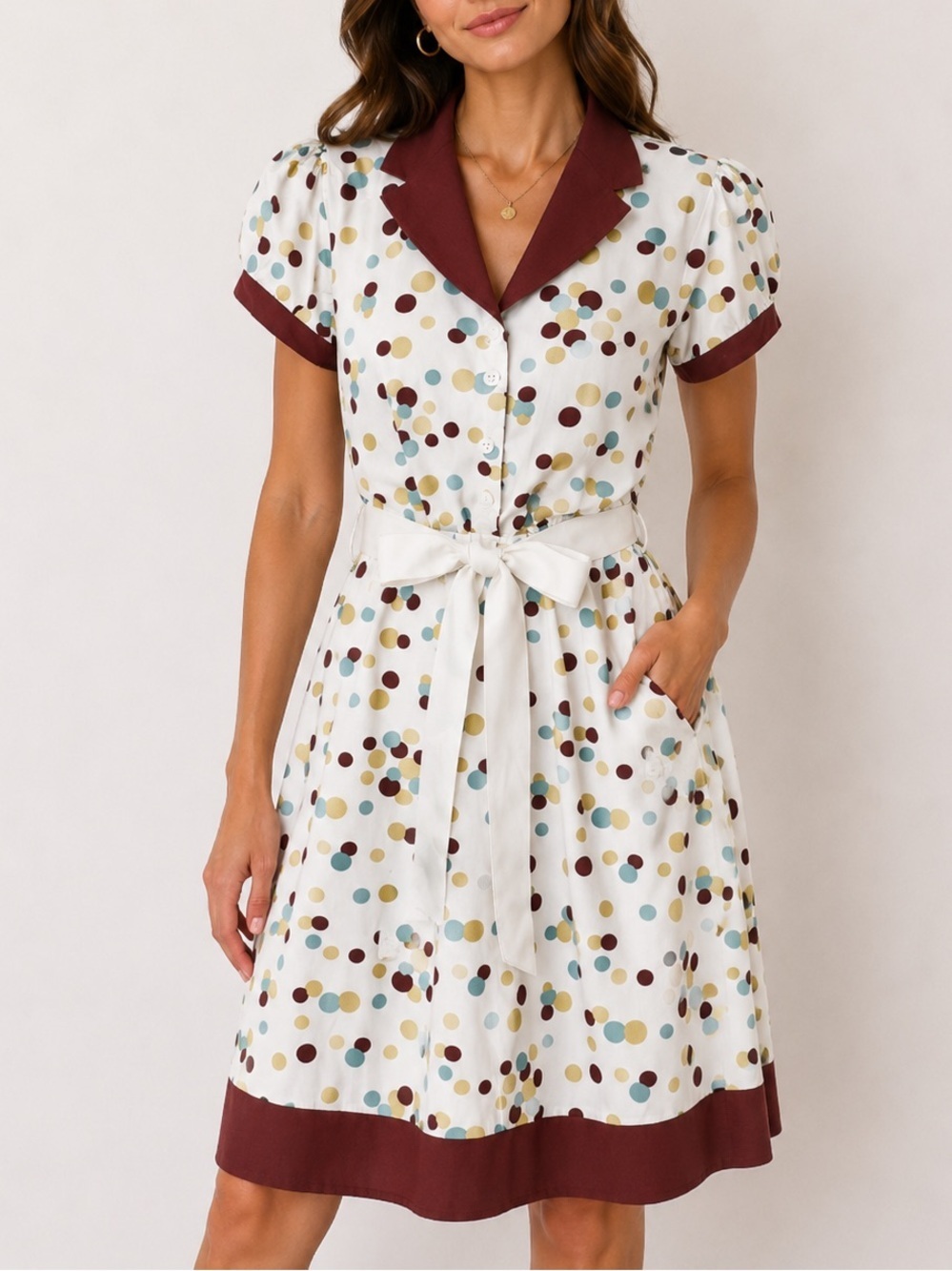 50s/60s Divine Modestee Polka Dot Dress – Timeless Elegance Medium